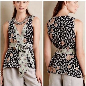 Anthropologie HD in Paris Starflower Silk Wrap Top Size 2